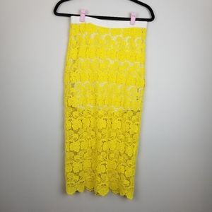 Rebecca Minkoff yellow lace overlay maxi skirt